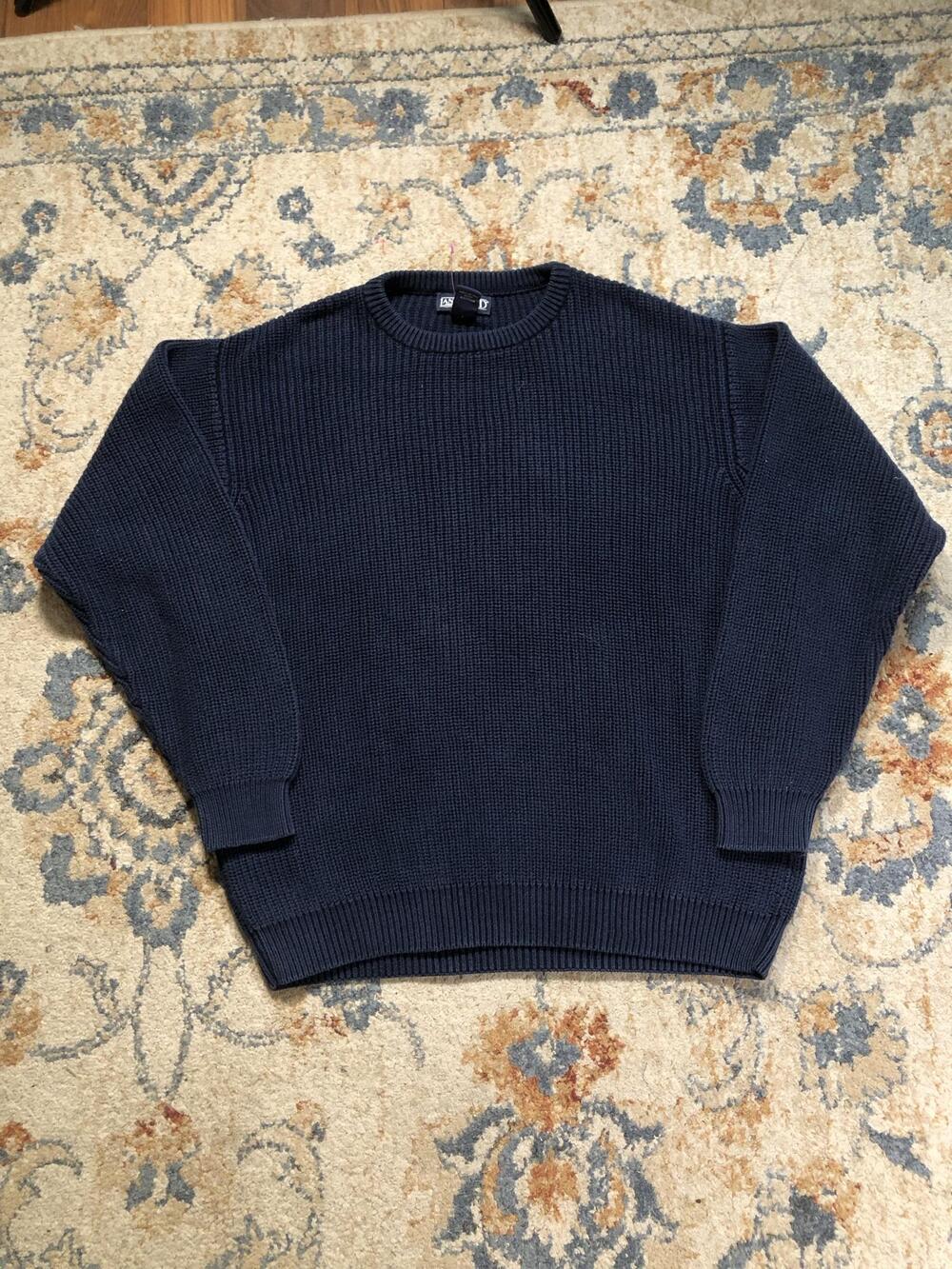 Lands' End Sweater Womens Large Blue Waffle Knit Raglan Crewneck Pullover USA
